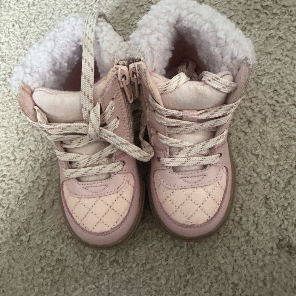 Pink Quilted High-Top Boots with Cozy Lining